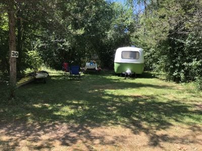 A cottage campsite nestled among the trees